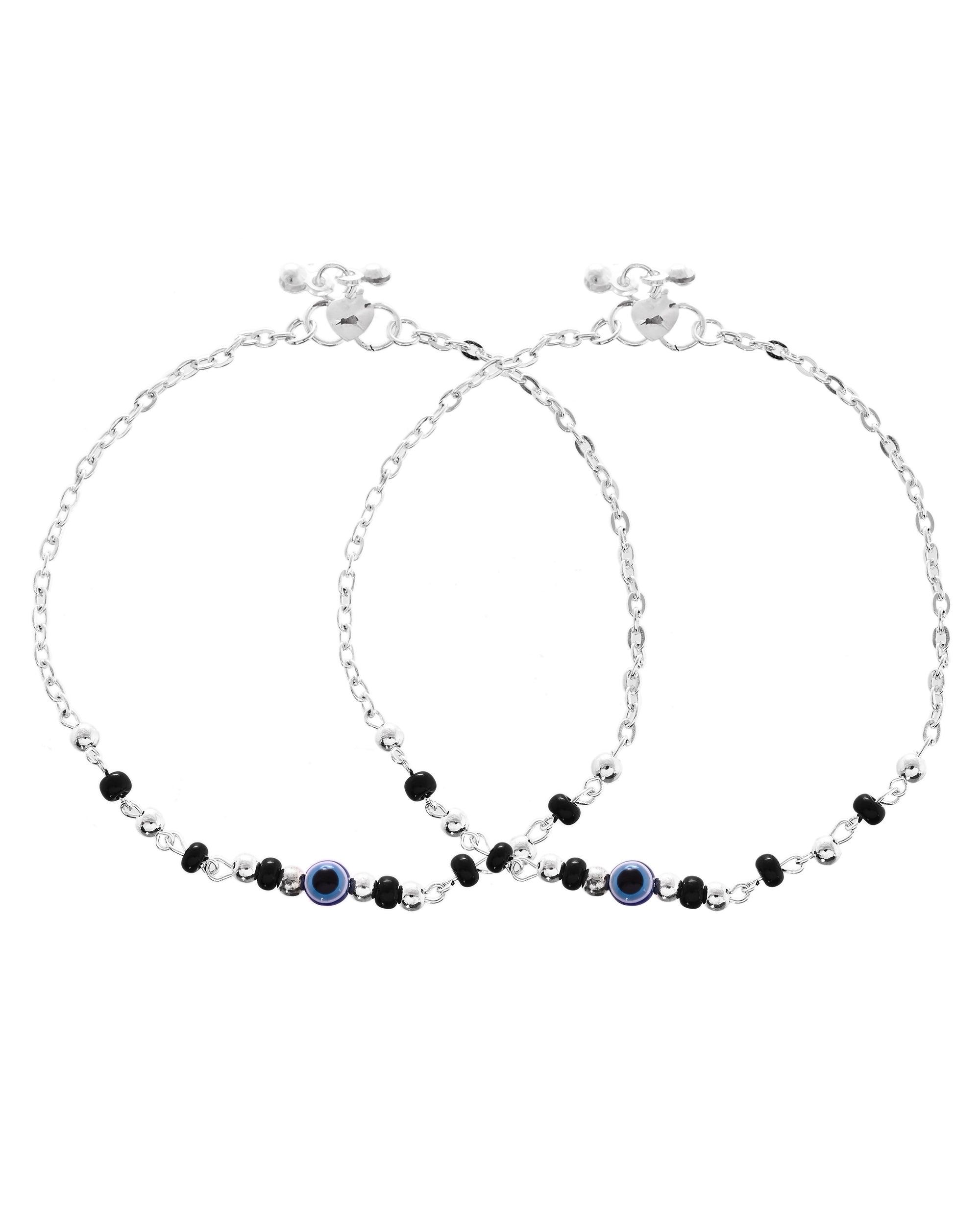 VOJ Set of 2 Stainless Steel Evil Eye Anklet