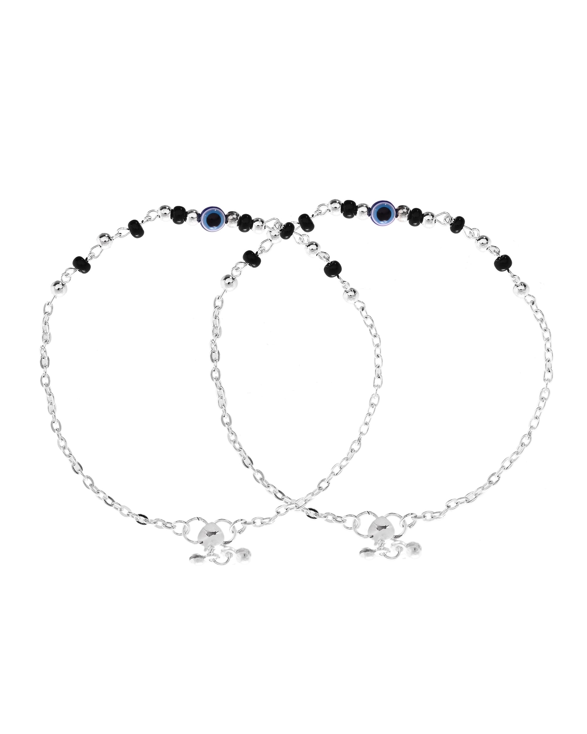 VOJ Set of 2 Stainless Steel Evil Eye Anklet