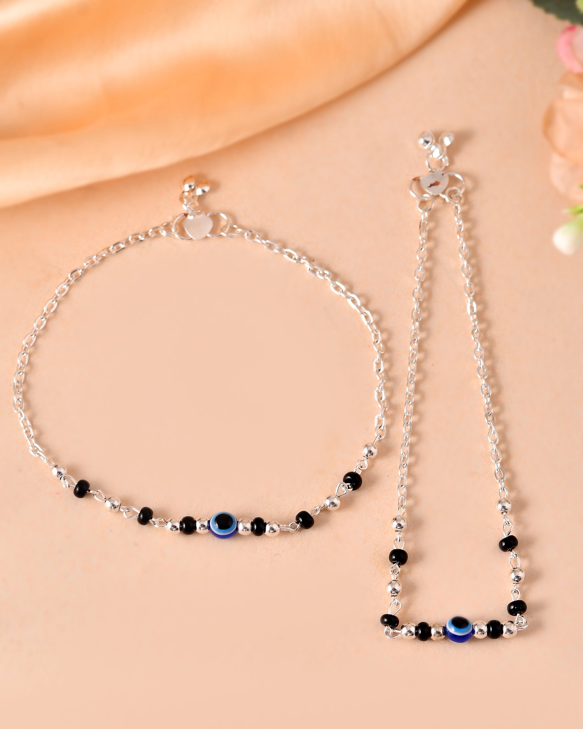 VOJ Set of 2 Stainless Steel Evil Eye Anklet
