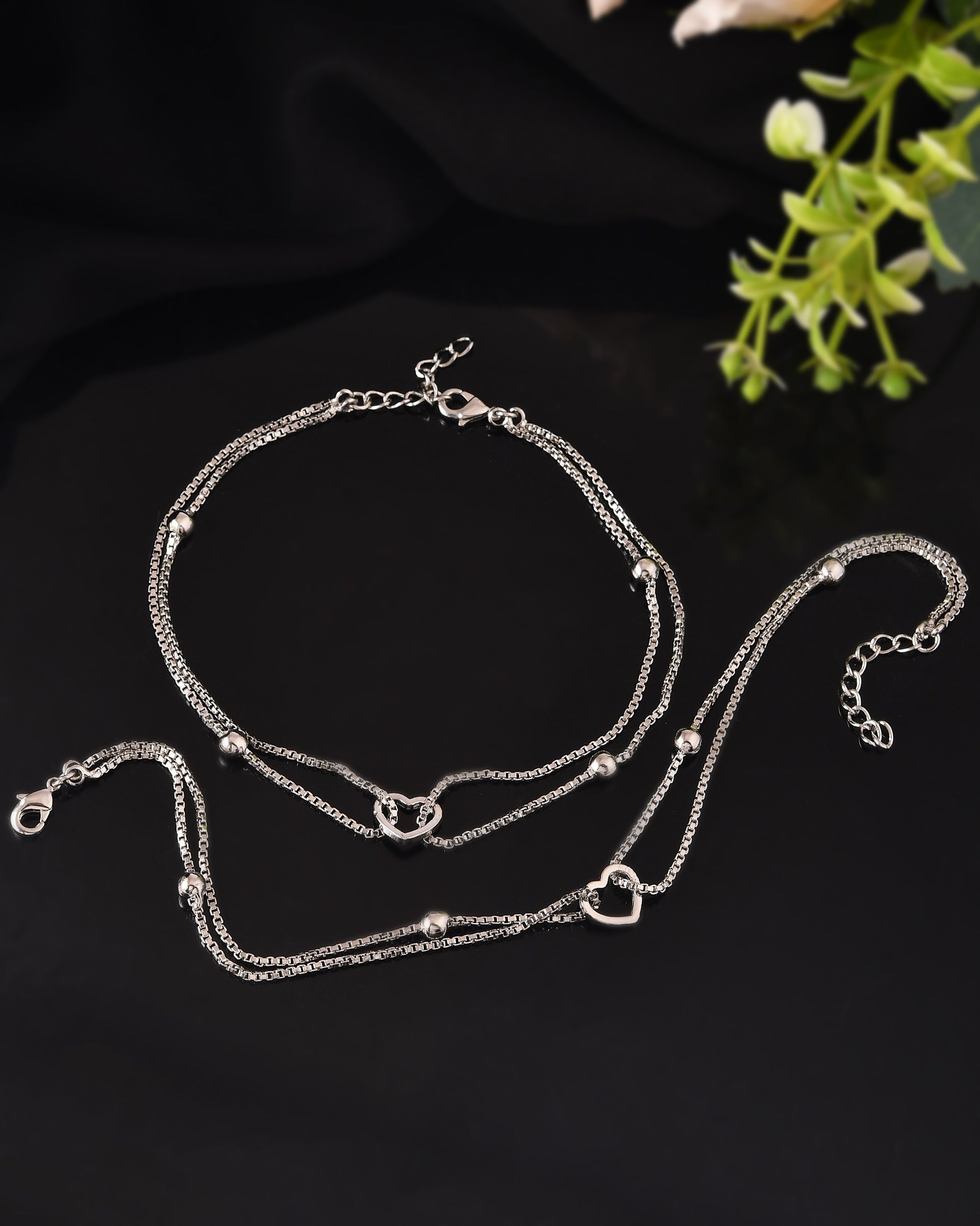 VOJ Set of 2 Stainless Steel Handcrafted Anklet