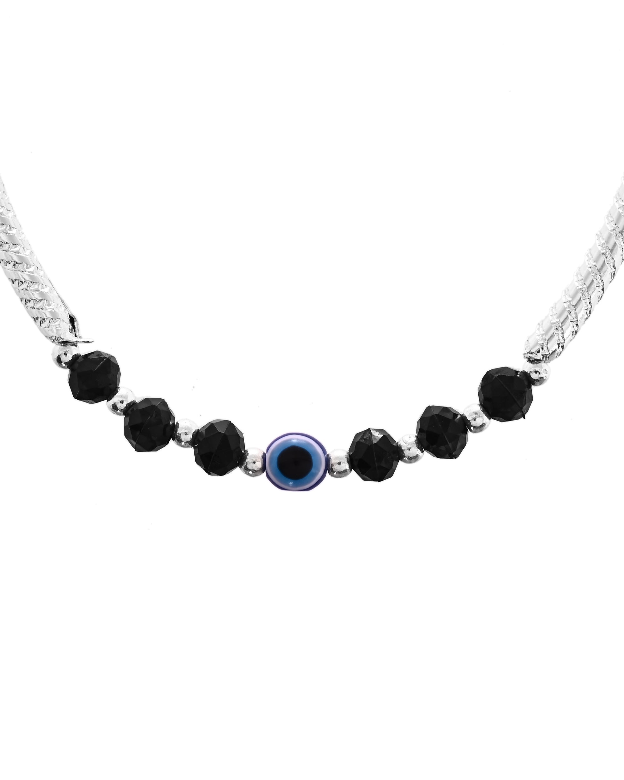 VOJ Set of 2 Evil Eye Bead Studded Stainless Steel Anklet