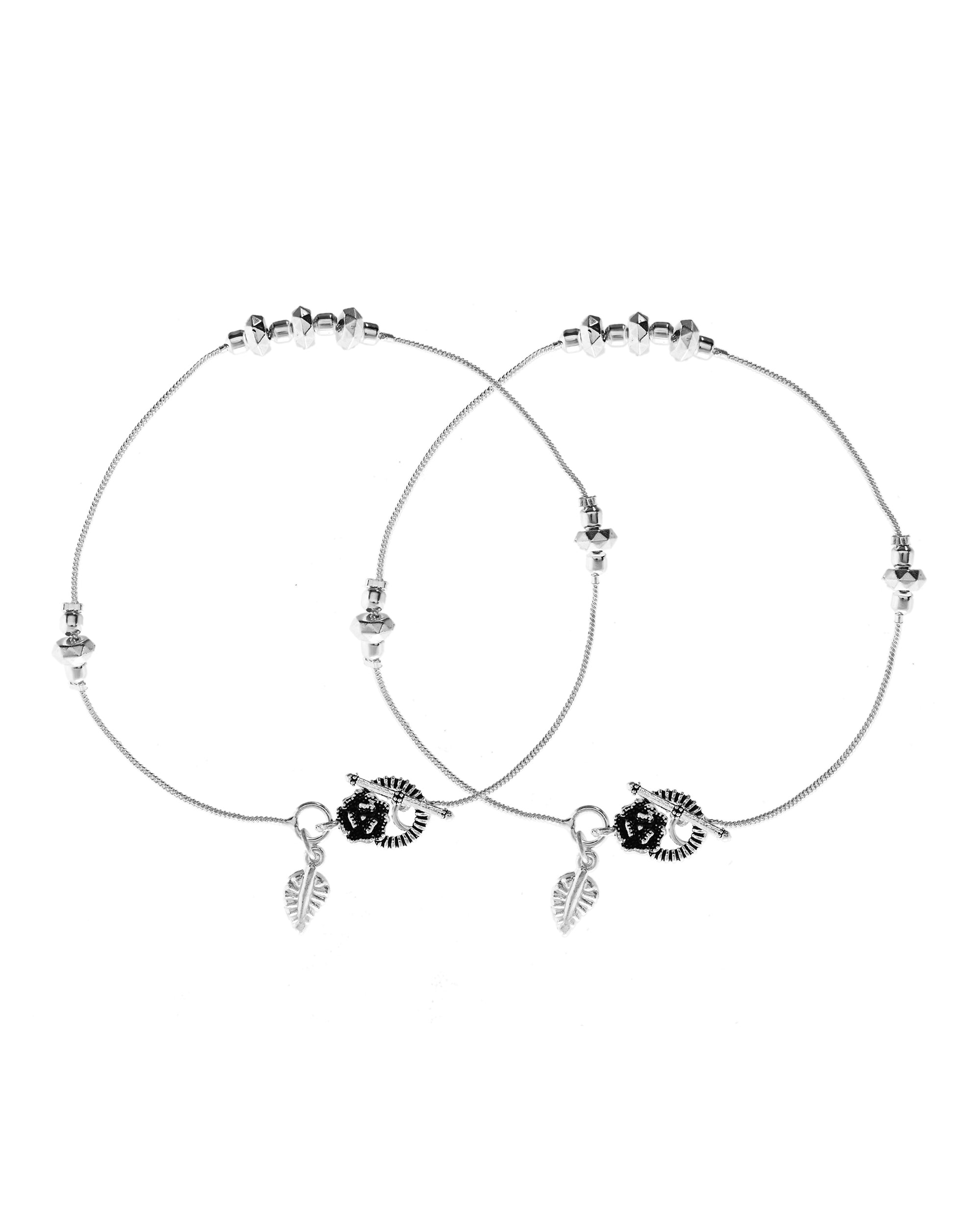 VOJ Set of 2 Silver Tone Handcrafted Stainless Steel Anklet