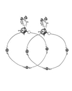 Thumbnail for VOJ Set of 2 Silver Toned Floral Handcrafted Stainless Steel Anklet