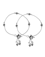 Thumbnail for VOJ Set of 2 Silver Toned Floral Handcrafted Stainless Steel Anklet