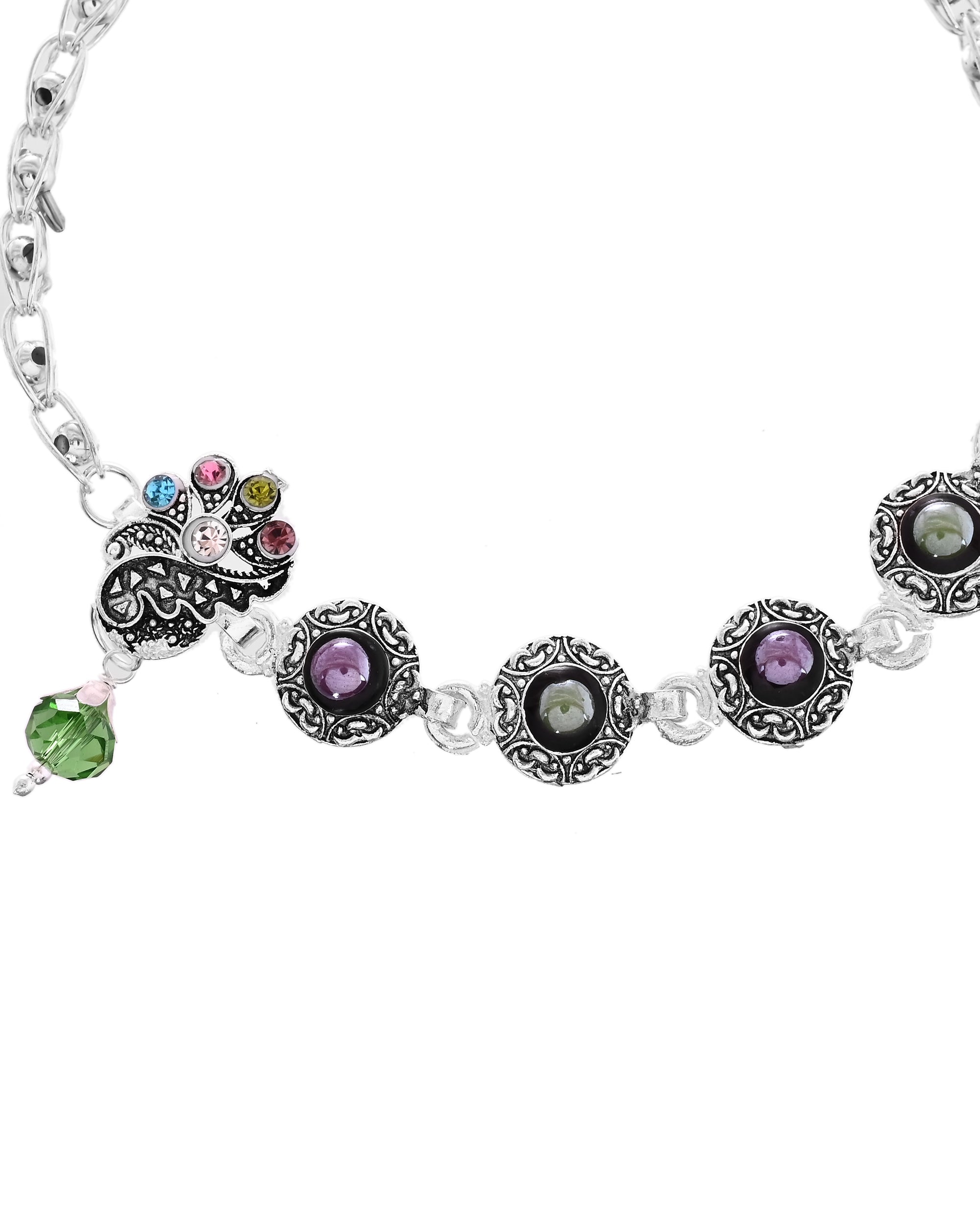 VOJ Set of 2 Handcrafted Stone Studded oxidized Anklet