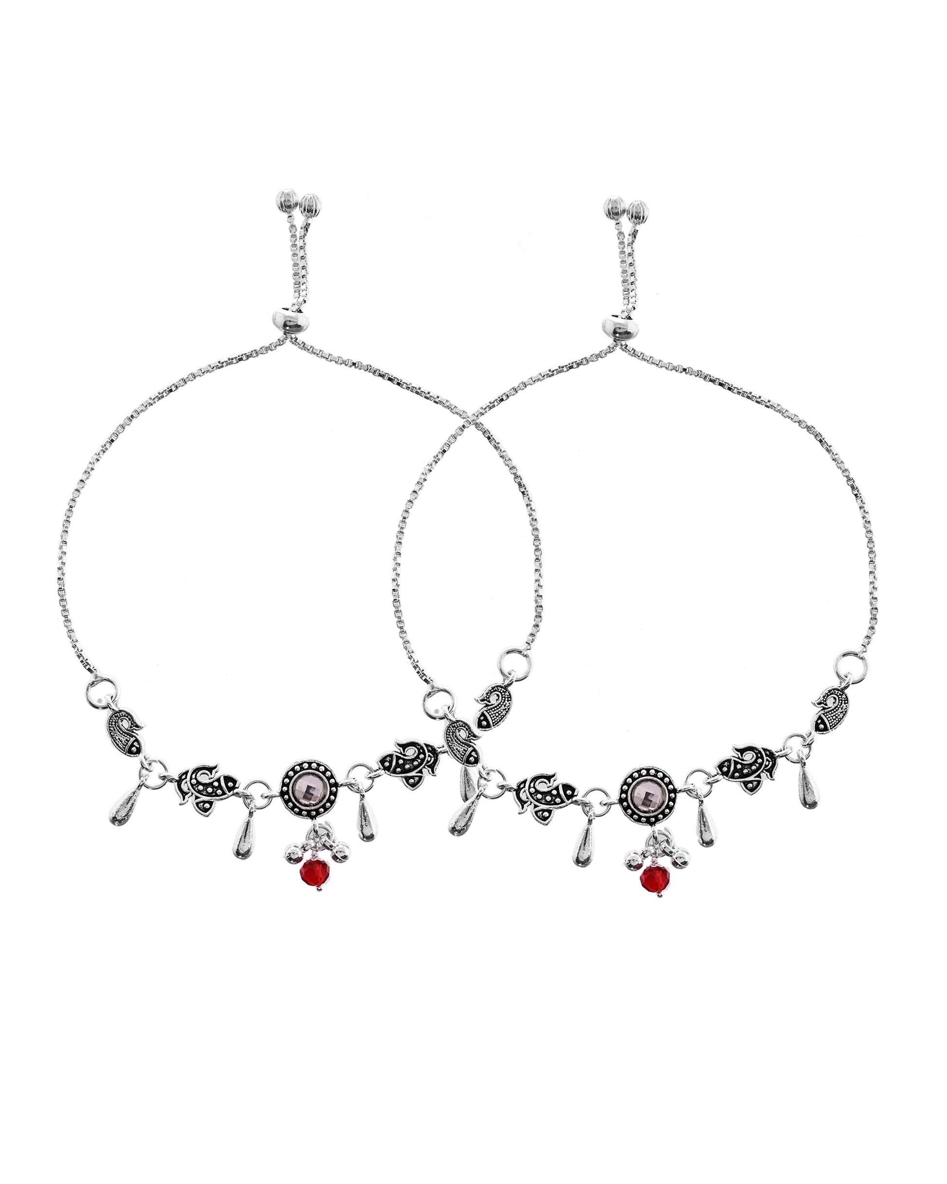 VOJ Set of 2 Silver Toned Fish Designed Anklet - Dista