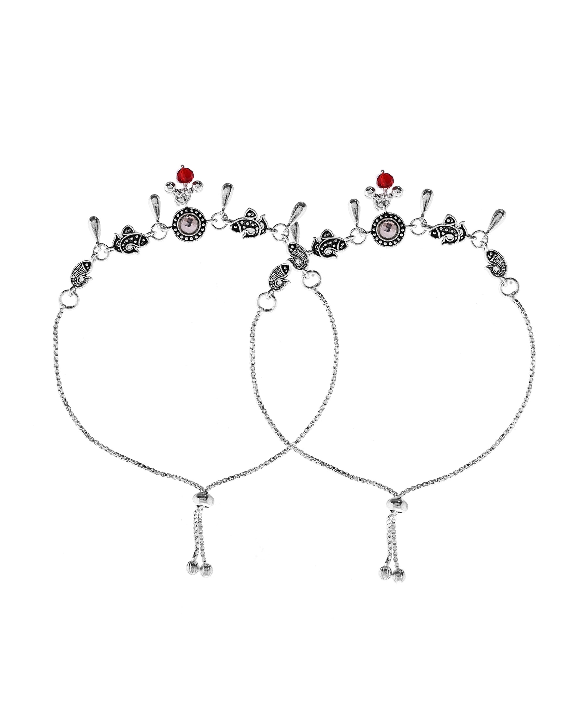 VOJ Set of 2 Silver Toned Fish Designed Anklet - Dista