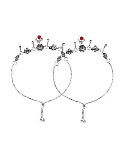 VOJ Set of 2 Silver Toned Fish Designed Anklet - Dista