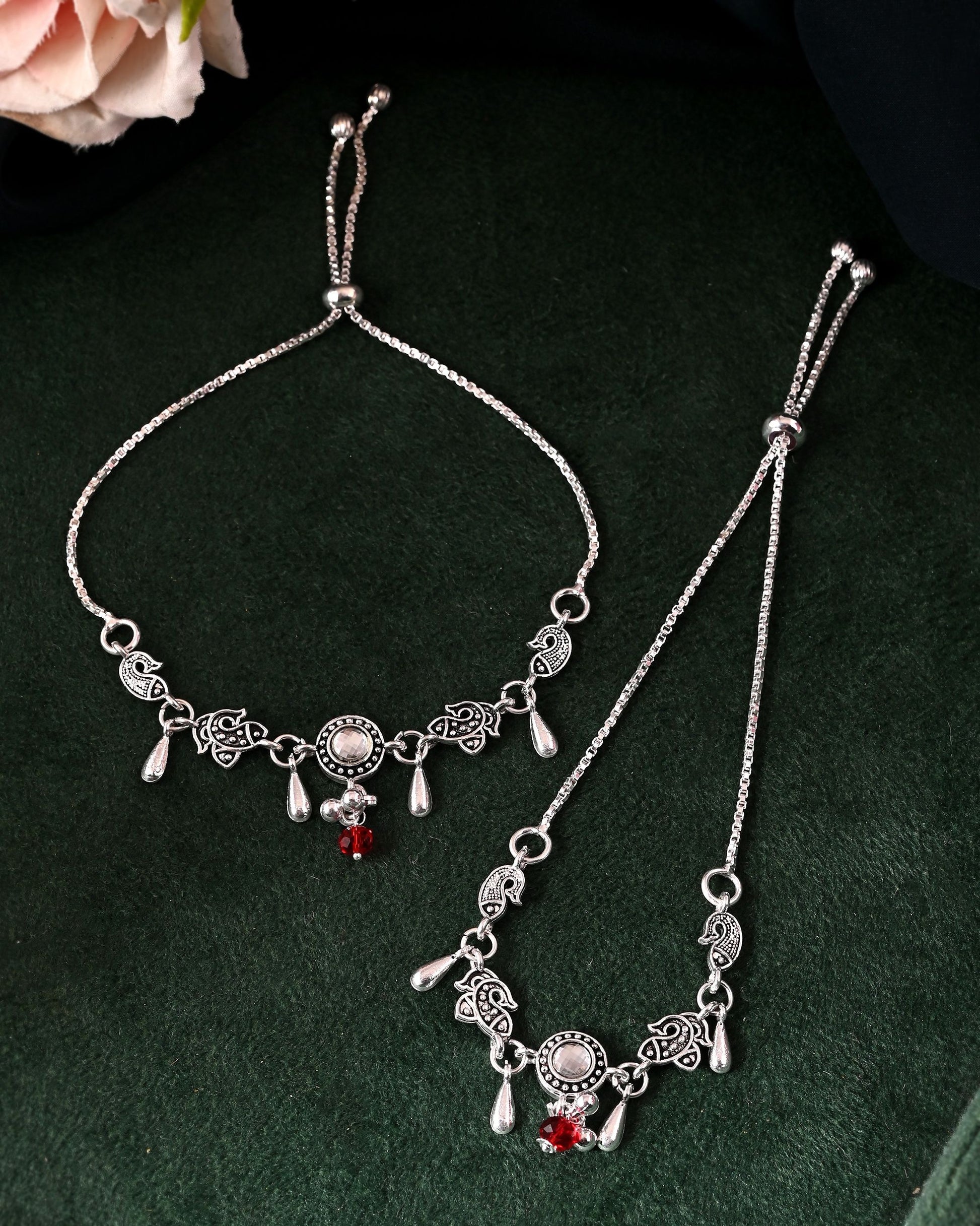 VOJ Set of 2 Silver Toned Fish Designed Anklet - Dista