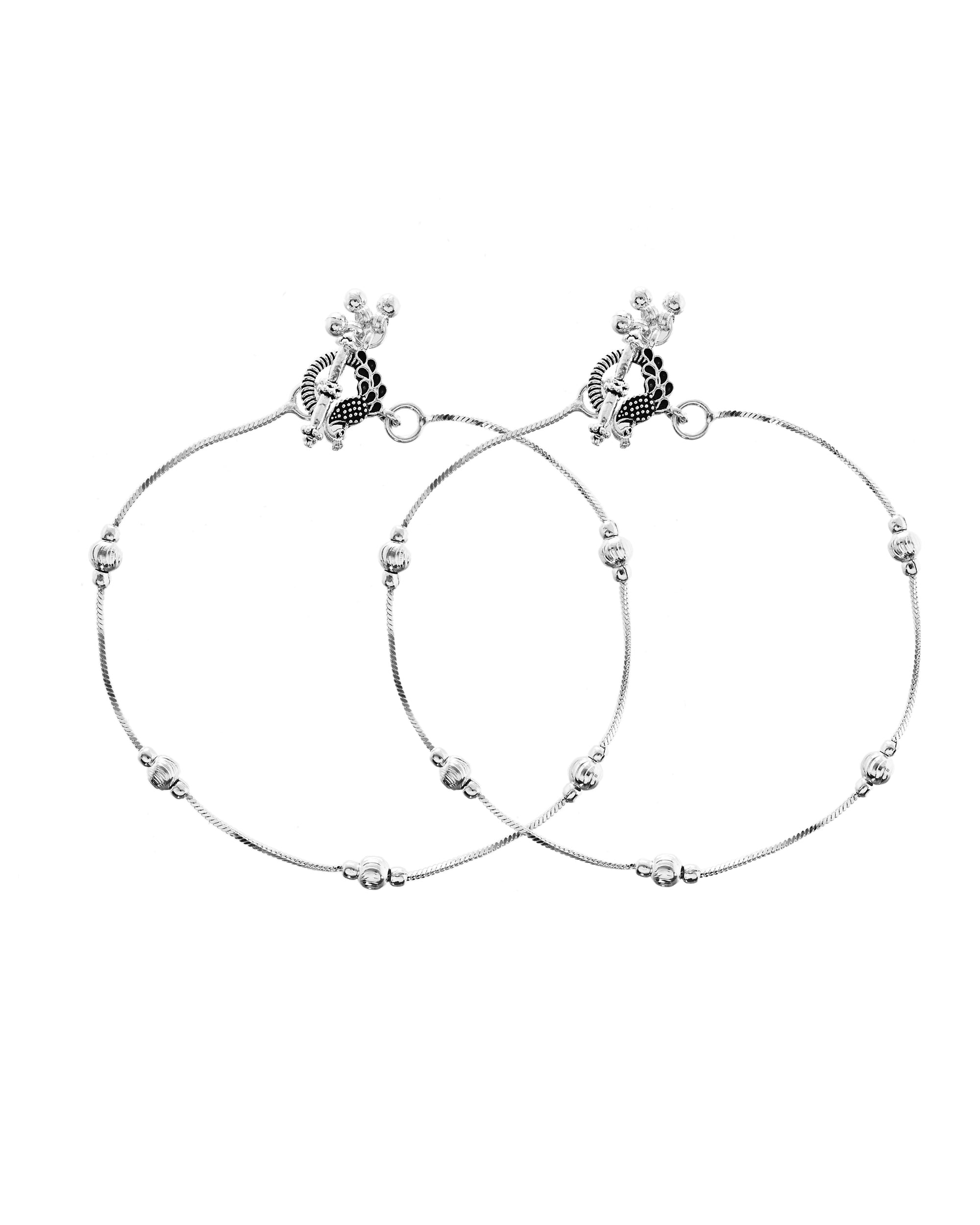 VOJ Set of 2 Silver Toned Handcrafted Designer Anklet