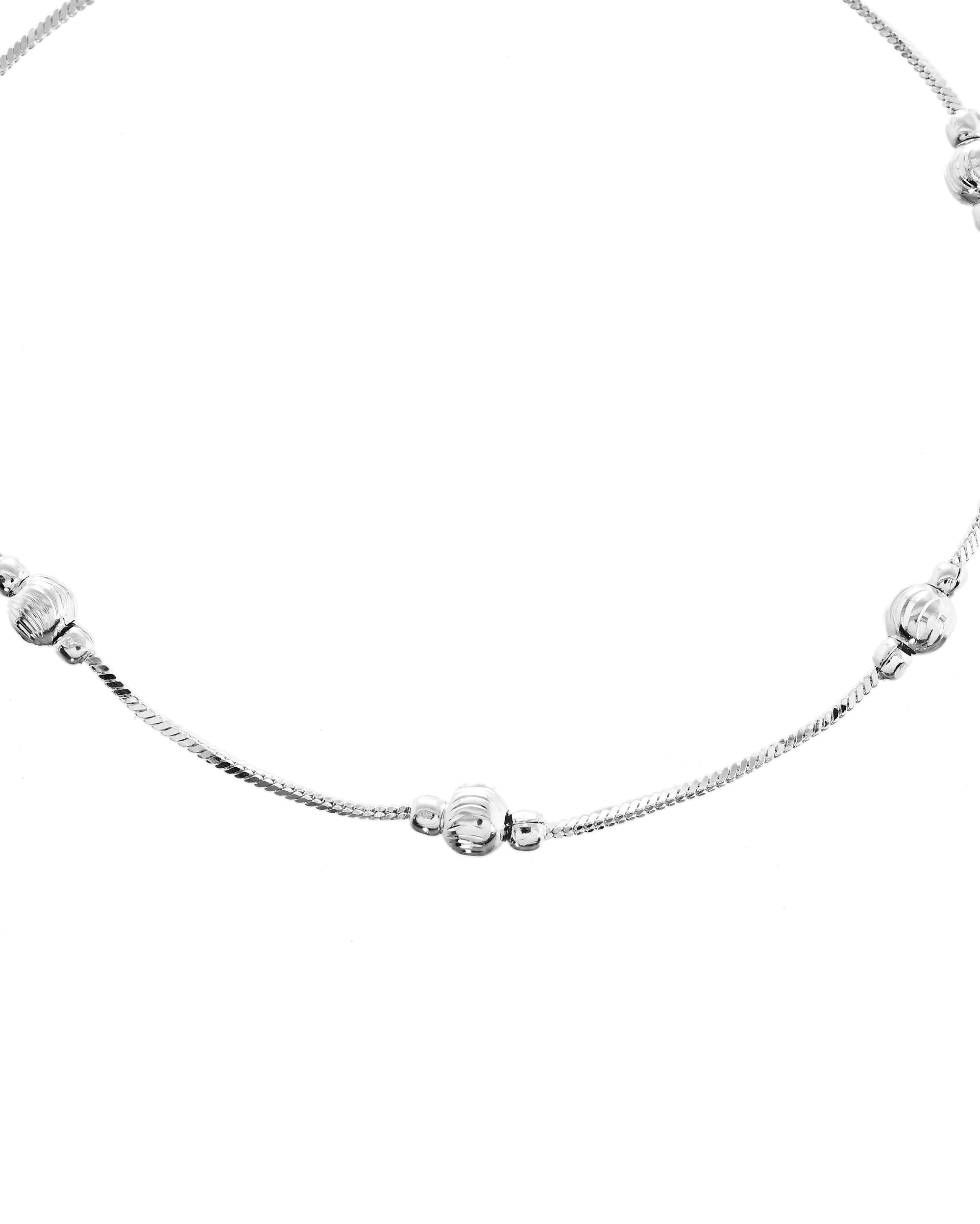 VOJ Set of 2 Silver Toned Handcrafted Designer Anklet