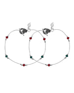 Thumbnail for VOJ Set of 2 Silver Toned Handcrafted Artificial Beads Designer Anklet