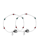 Thumbnail for VOJ Set of 2 Silver Toned Handcrafted Artificial Beads Designer Anklet