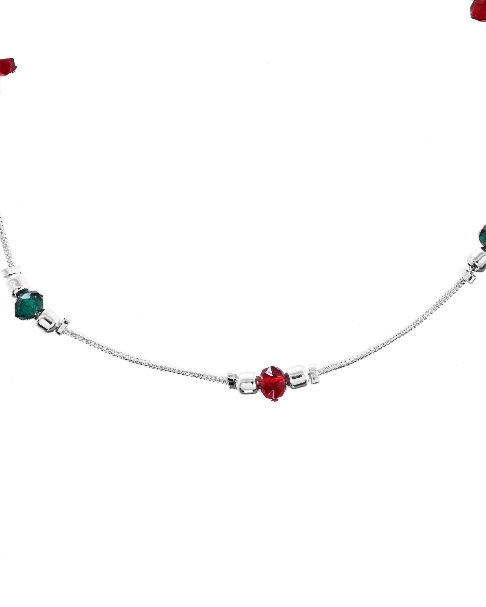 VOJ Set of 2 Silver Toned Handcrafted Artificial Beads Designer Anklet