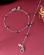 Thumbnail for VOJ Set of 2 Silver Toned Handcrafted Artificial Beads Designer Anklet