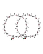Thumbnail for VOJ Set of 2 Silver Plated Floral Designed Meenakari Anklet