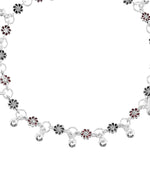 Thumbnail for VOJ Set of 2 Silver Plated Floral Designed Meenakari Anklet