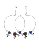 Thumbnail for VOJ Set of 2 Silver Plated Circular Designed Stone Studded Anklet