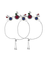 Thumbnail for VOJ Set of 2 Silver Plated Circular Designed Stone Studded Anklet