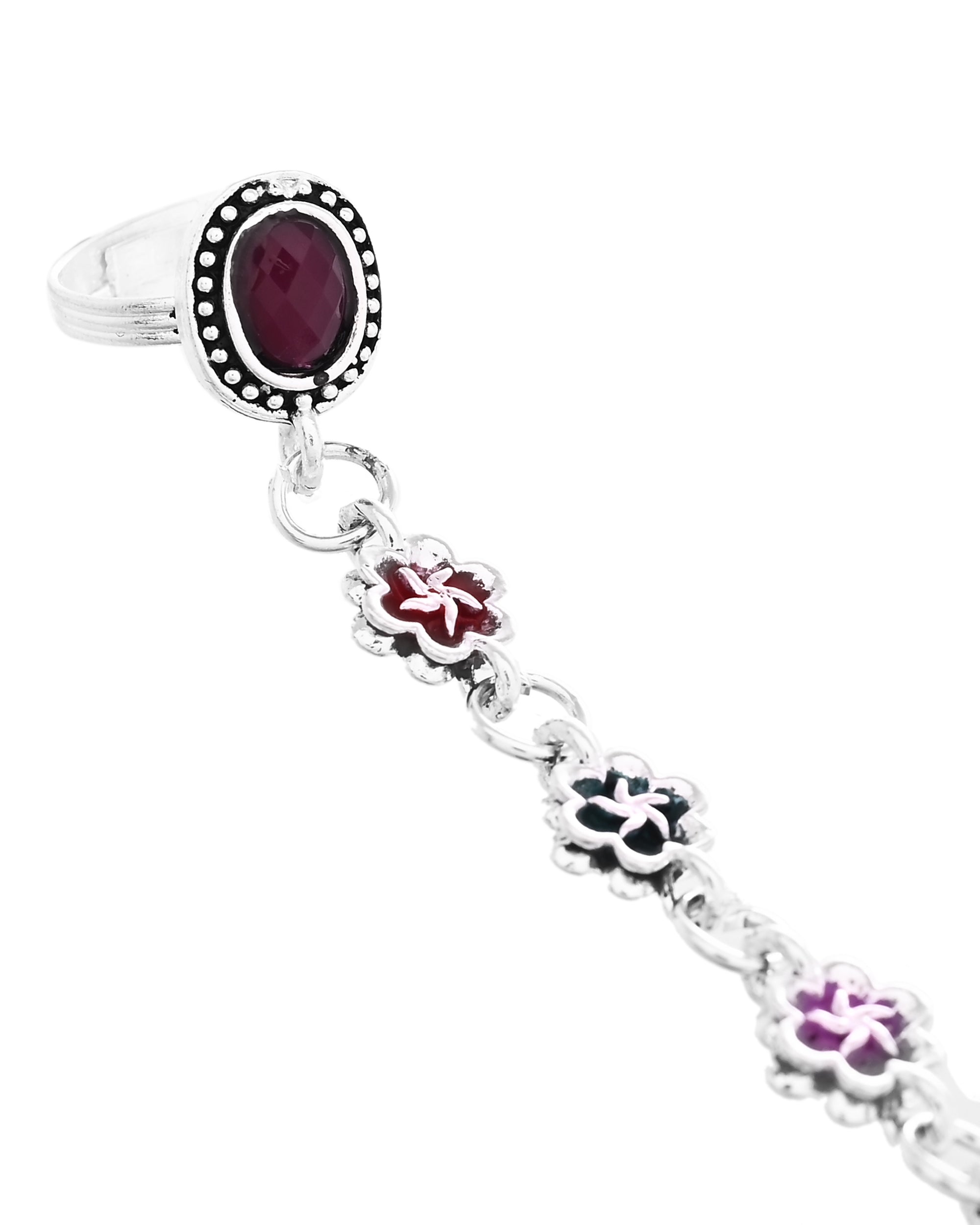 VOJ Set of 2 Floral Designer Meenakari Anklet with Toe Ring
