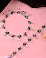 Thumbnail for VOJ Set of 2 Silver Plated Peacock Shaped Stone Studded Anklet