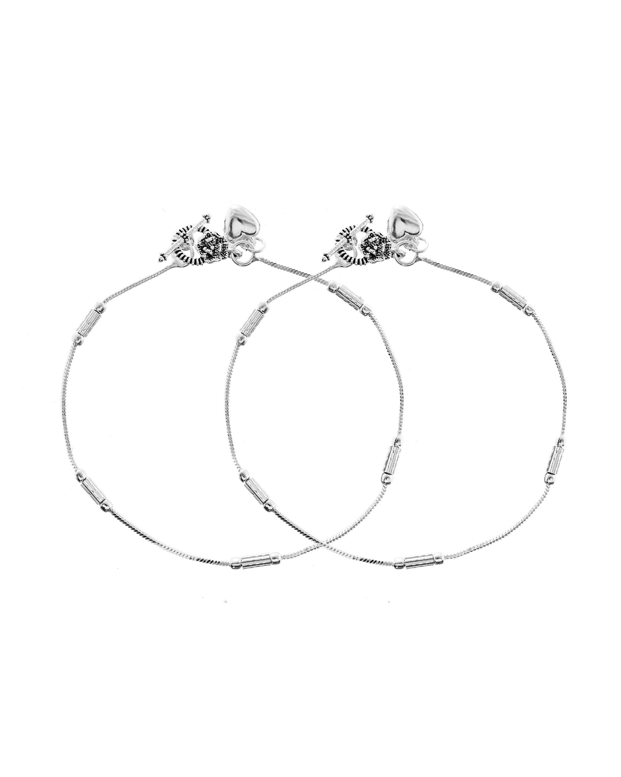 VOJ Set of 2 Silver Plated Pipe Shaped Handcrafted Anklet