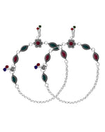 Thumbnail for VOJ Set of 2 Silver Plated Floral Shaped Stone Studded Anklet