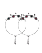 Thumbnail for VOJ Set of 2 Silver Plated Floral Designed Stone Studded Anklet