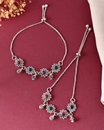 Thumbnail for VOJ Set of 2 Silver Plated Floral Designed Stone Studded Anklet