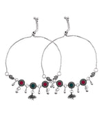 Thumbnail for VOJ Set of 2 Silver Plated Stone Studded Designer Anklet