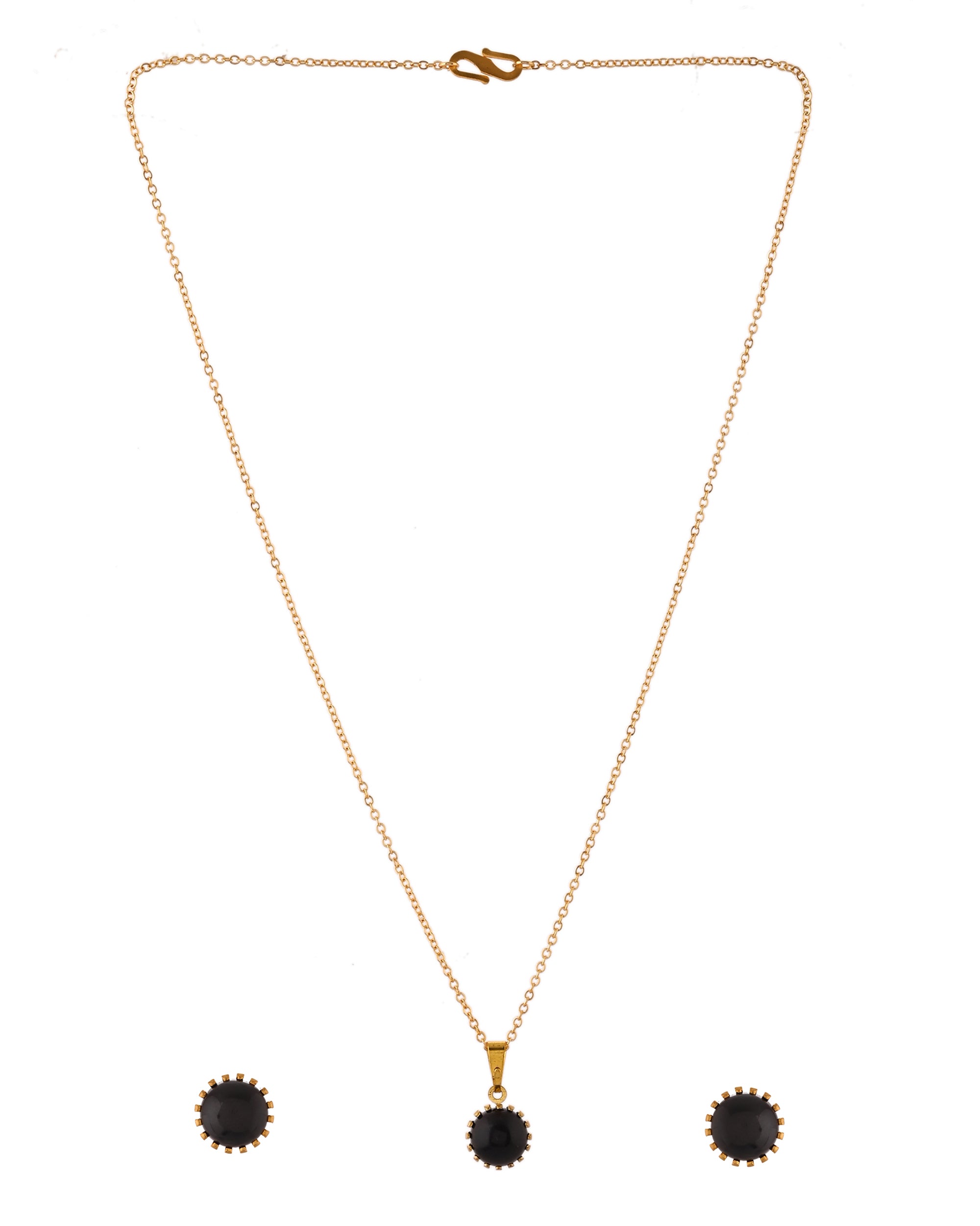 VOJ Gold Polished Stainless Steel Black Pearl Studded Chain Set