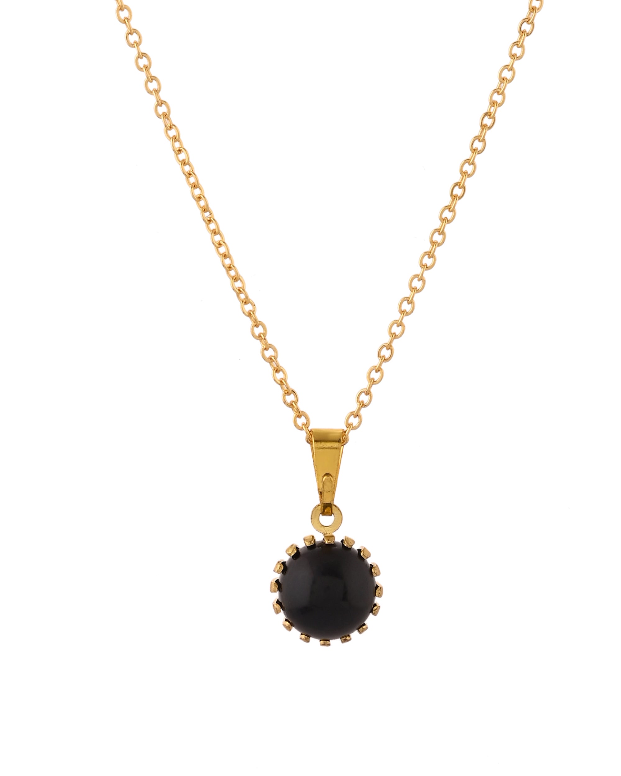 VOJ Gold Polished Stainless Steel Black Pearl Studded Chain Set