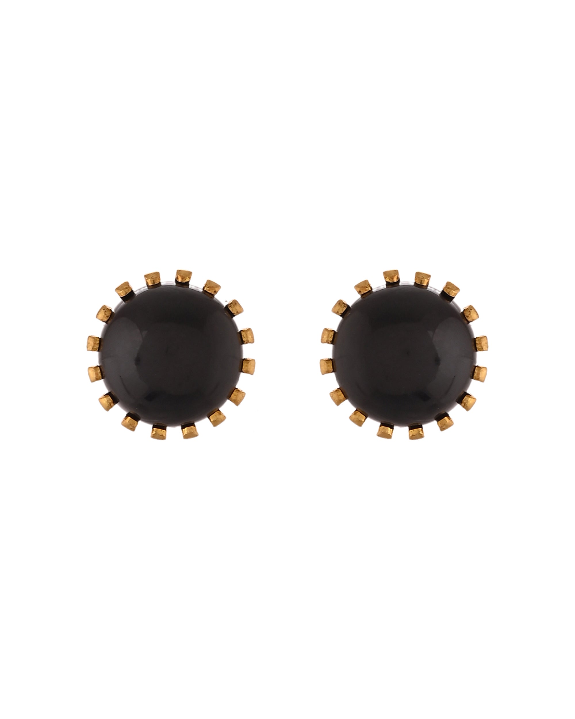 VOJ Gold Polished Stainless Steel Black Pearl Studded Chain Set