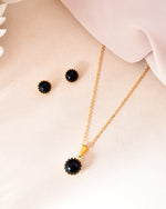 Thumbnail for VOJ Gold Polished Stainless Steel Black Pearl Studded Chain Set