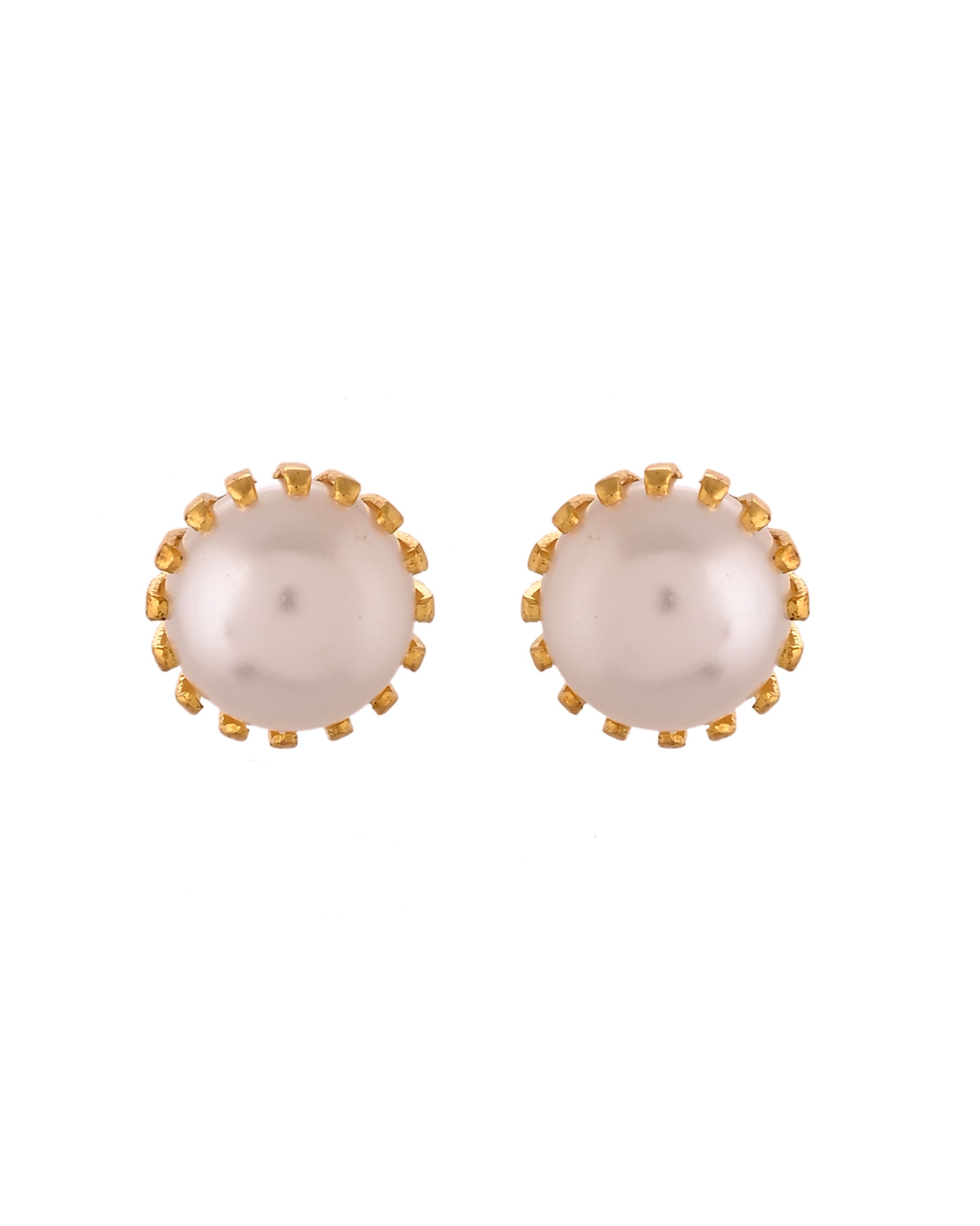 VOJ Gold Polished Stainless Steel White Pearl Studded Chain Set