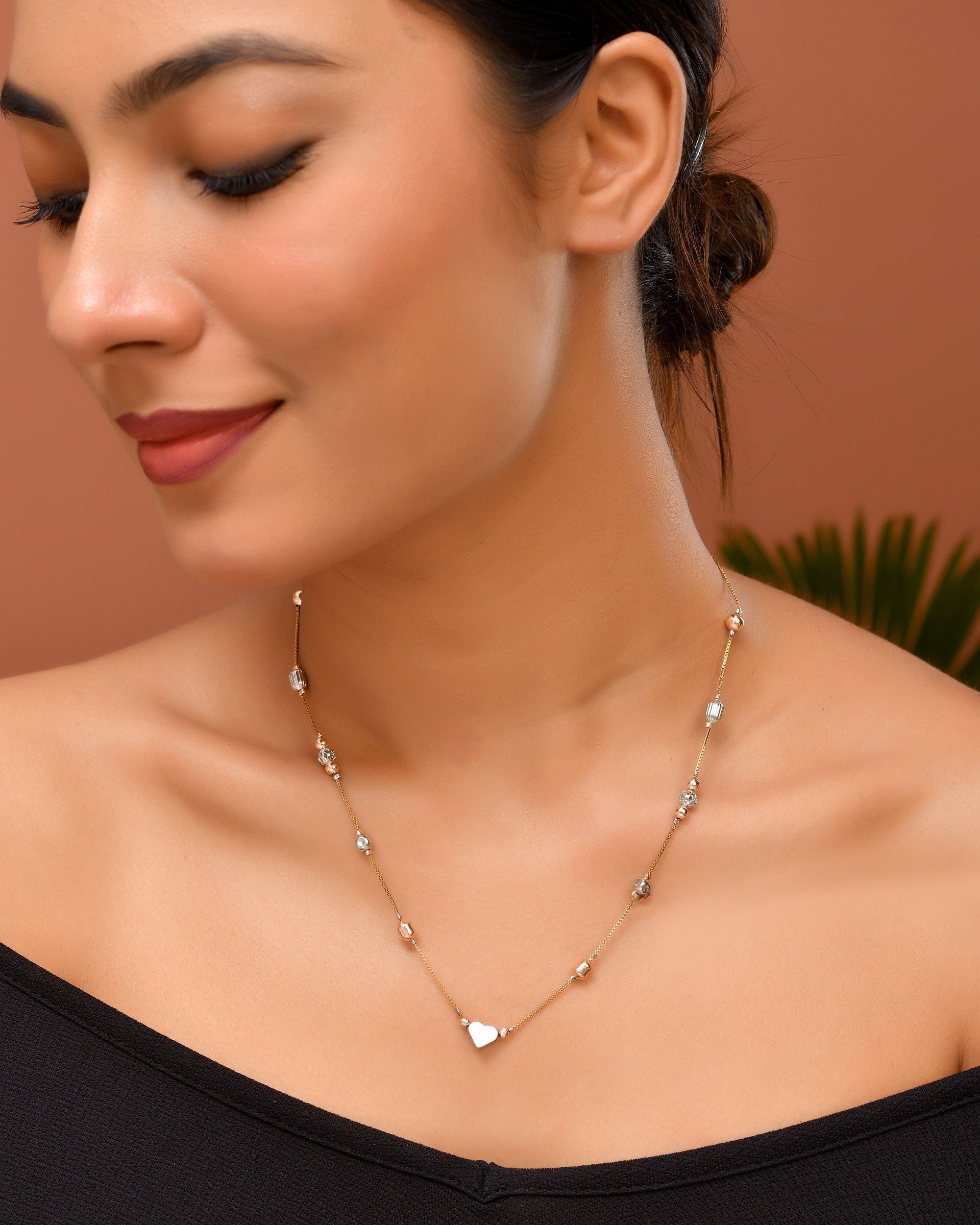 VOJ Stainless Steel Hand Crafted Rose Gold Polished Beaded Chain - Dista