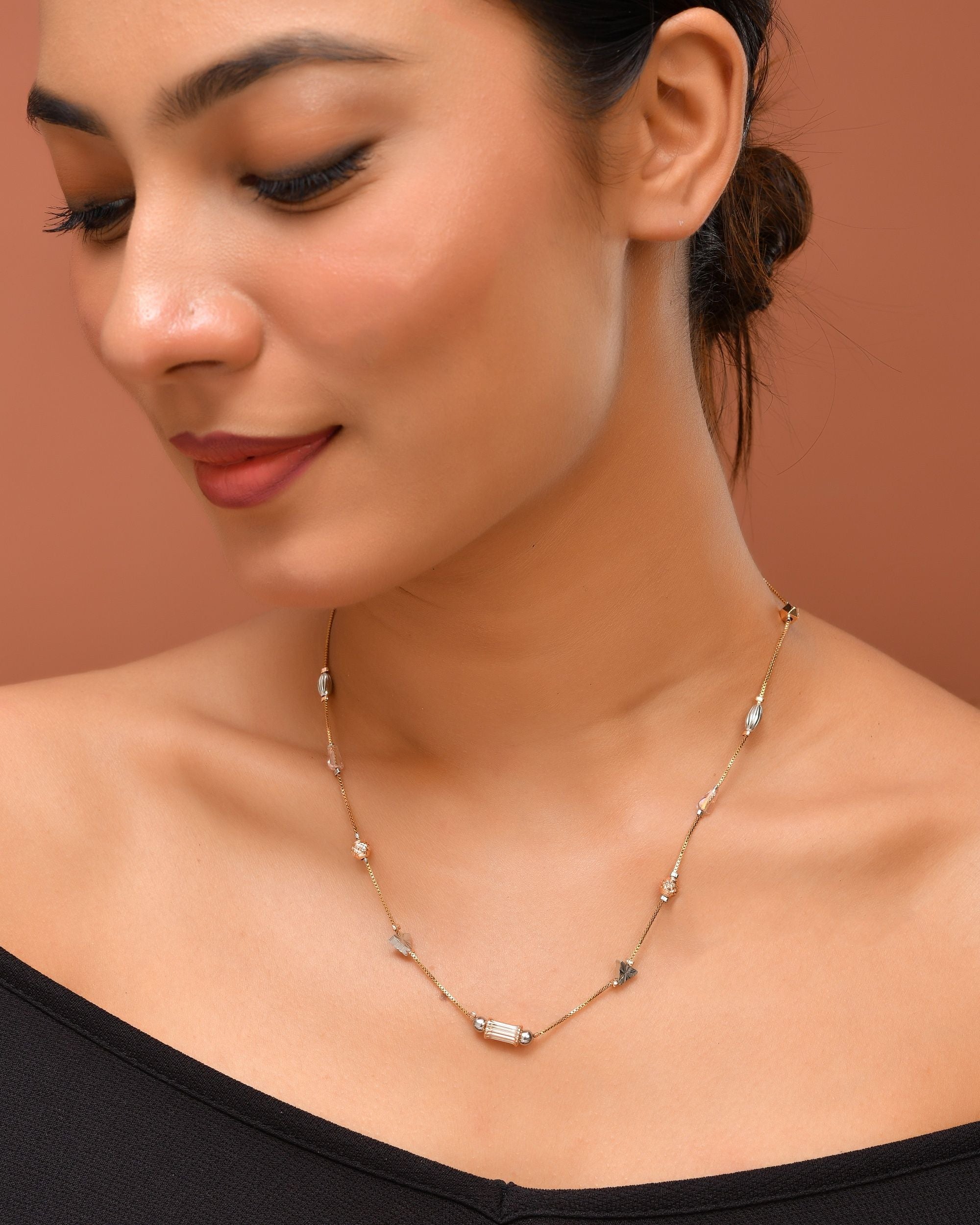 VOJ Stainless Steel Hand Crafted Rose Gold Polished Chain With Beads