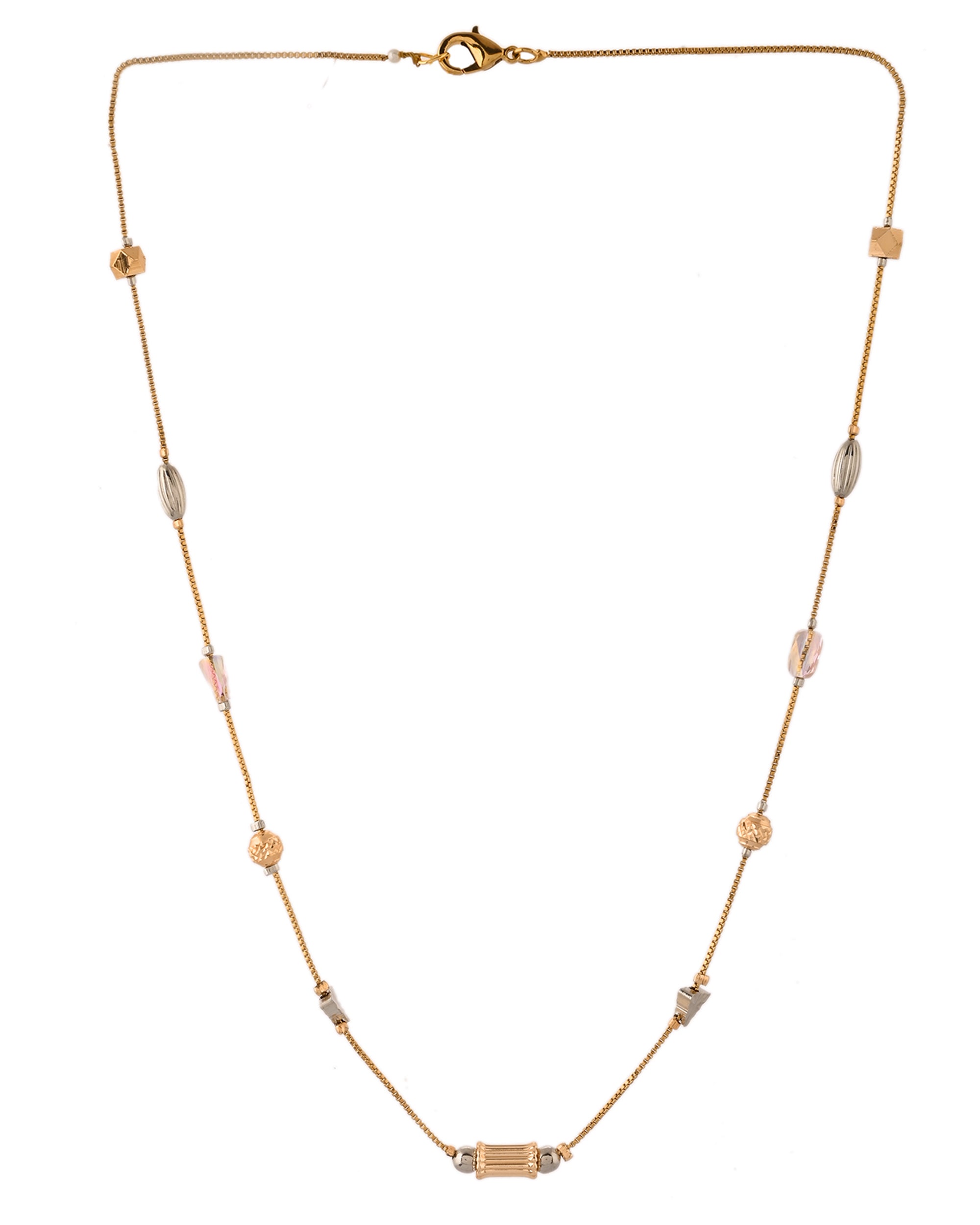 VOJ Stainless Steel Hand Crafted Rose Gold Polished Chain With Beads