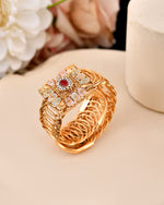 Thumbnail for VOJ Stainless Steel Gold Polished Kundan Studded Wraparound Square Bracelet