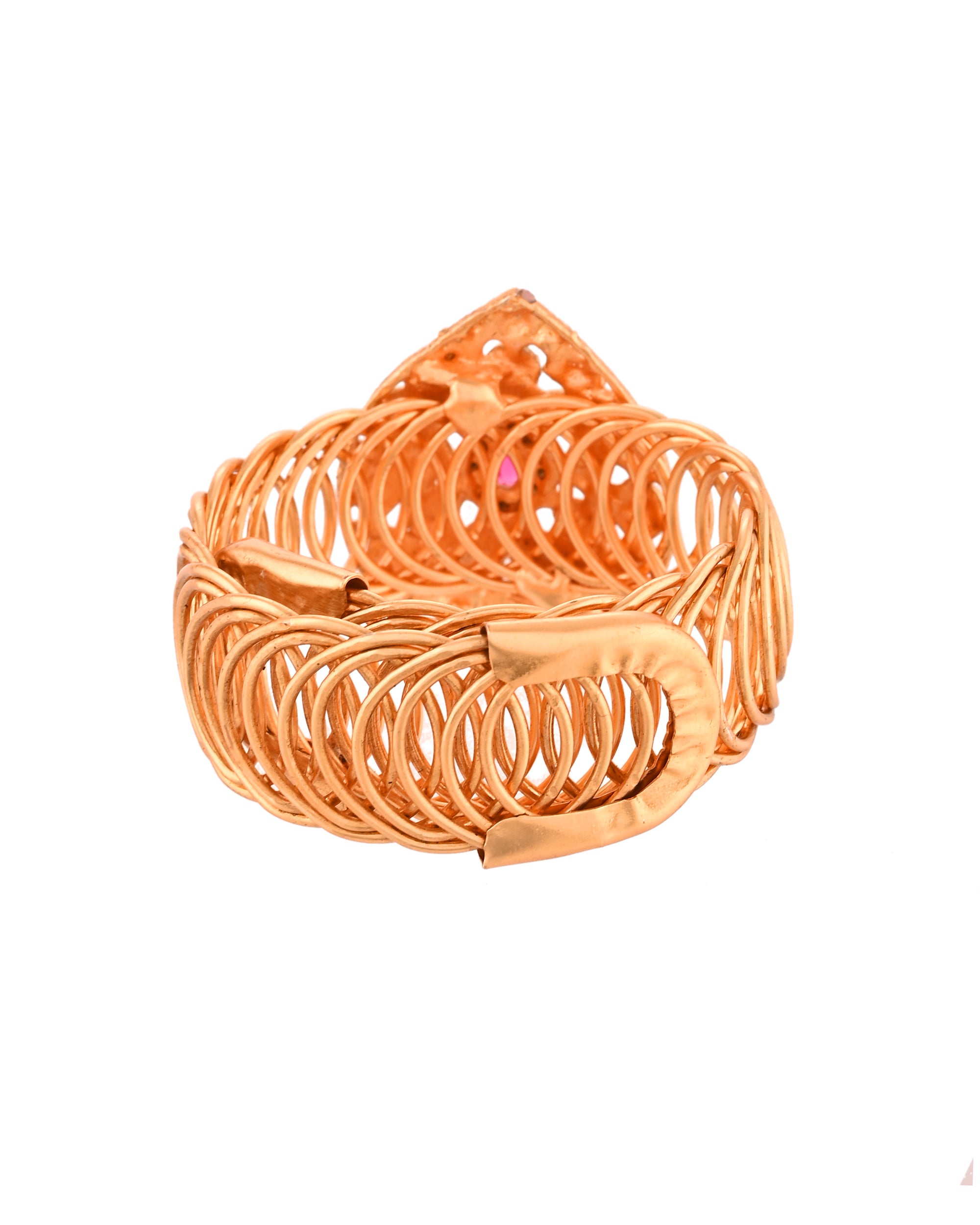 VOJ Stainless Steel Gold Polished Kundan Studded Wraparound Bracelet