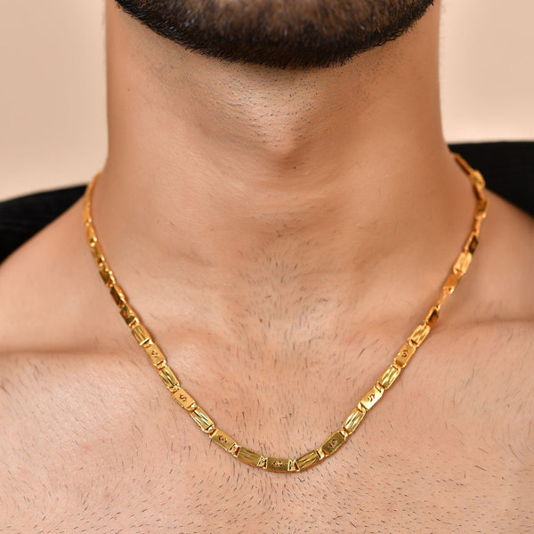 VOJ Men's Gold Polished Stainless Steel Biscuit Chain With Hand Crafted Design - Distacart