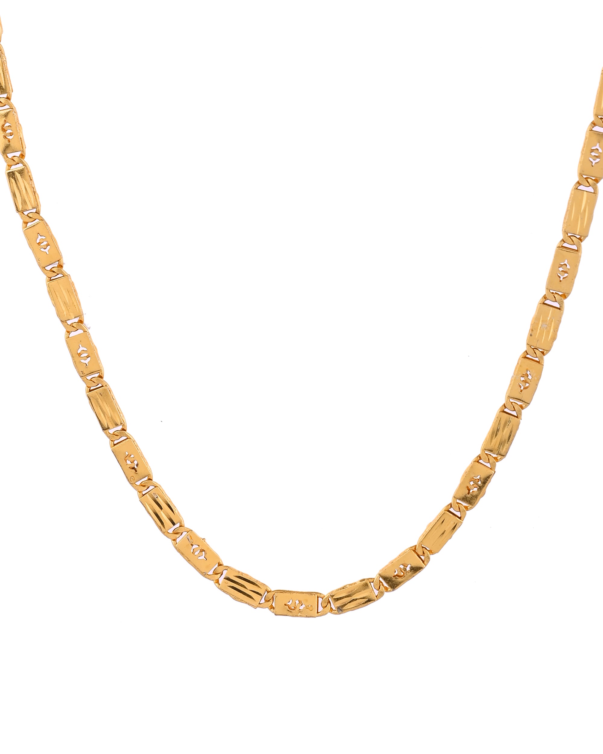 VOJ Men's Gold Polished Stainless Steel Biscuit Chain With Hand Crafted Design