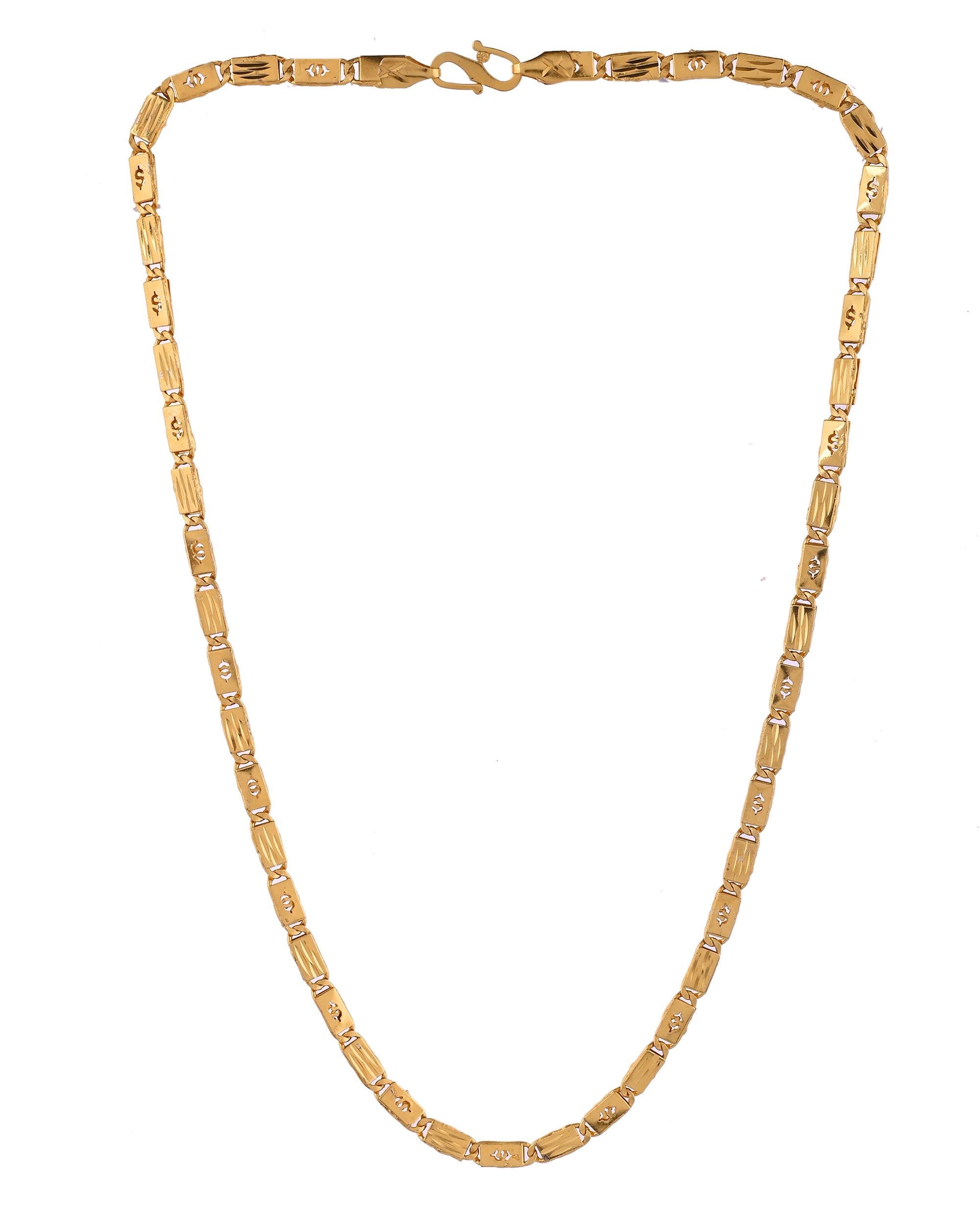 VOJ Men's Gold Polished Stainless Steel Biscuit Chain With Hand Crafted Design