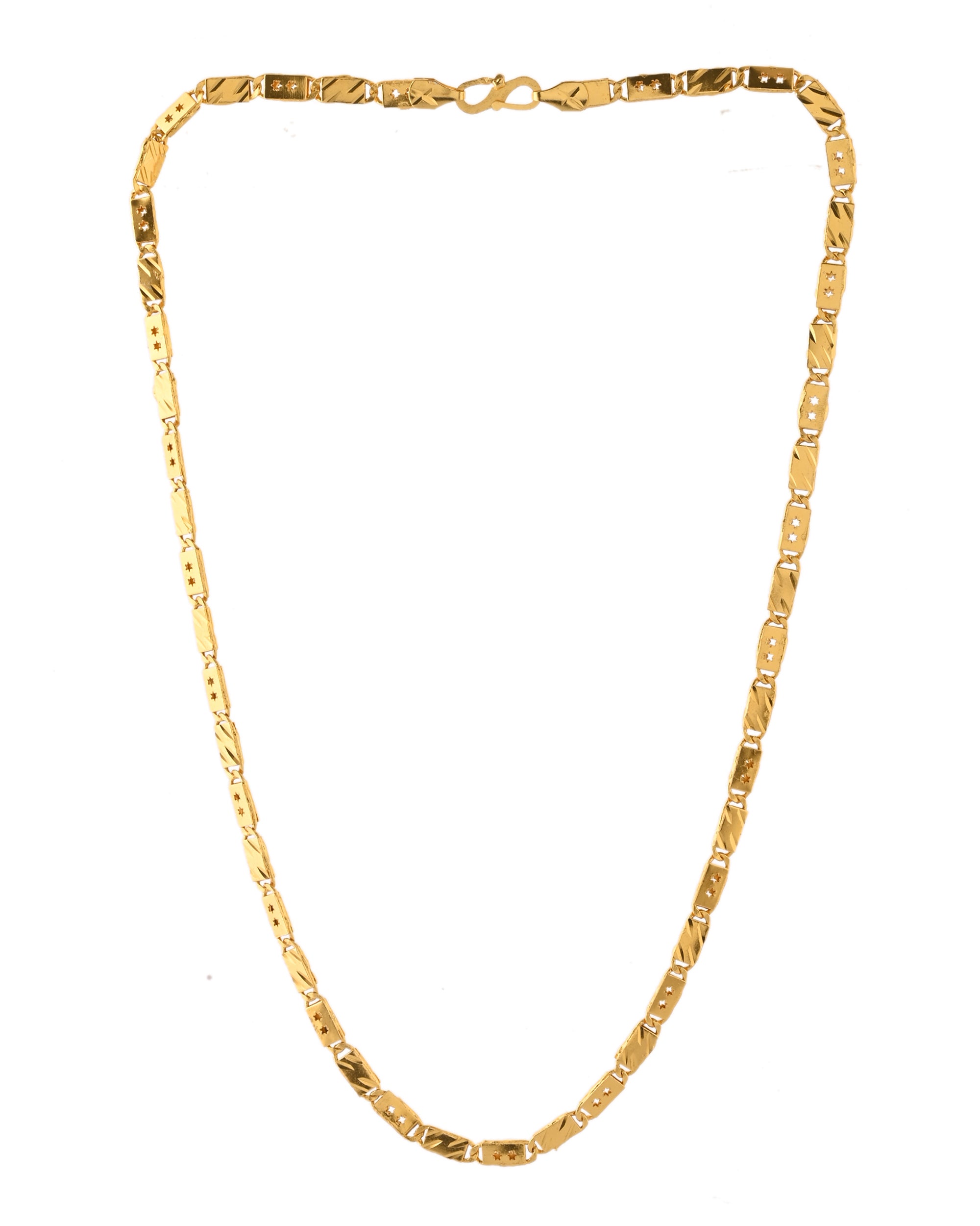 VOJ Men's Gold Polished Stainless Steel With Hand Crafted Design Biscuit Chain