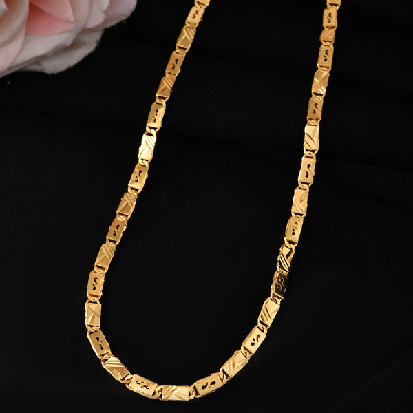 VOJ Men's Gold Polished Stainless Steel Biscuit Chain With Hand Crafted Design - Distacart