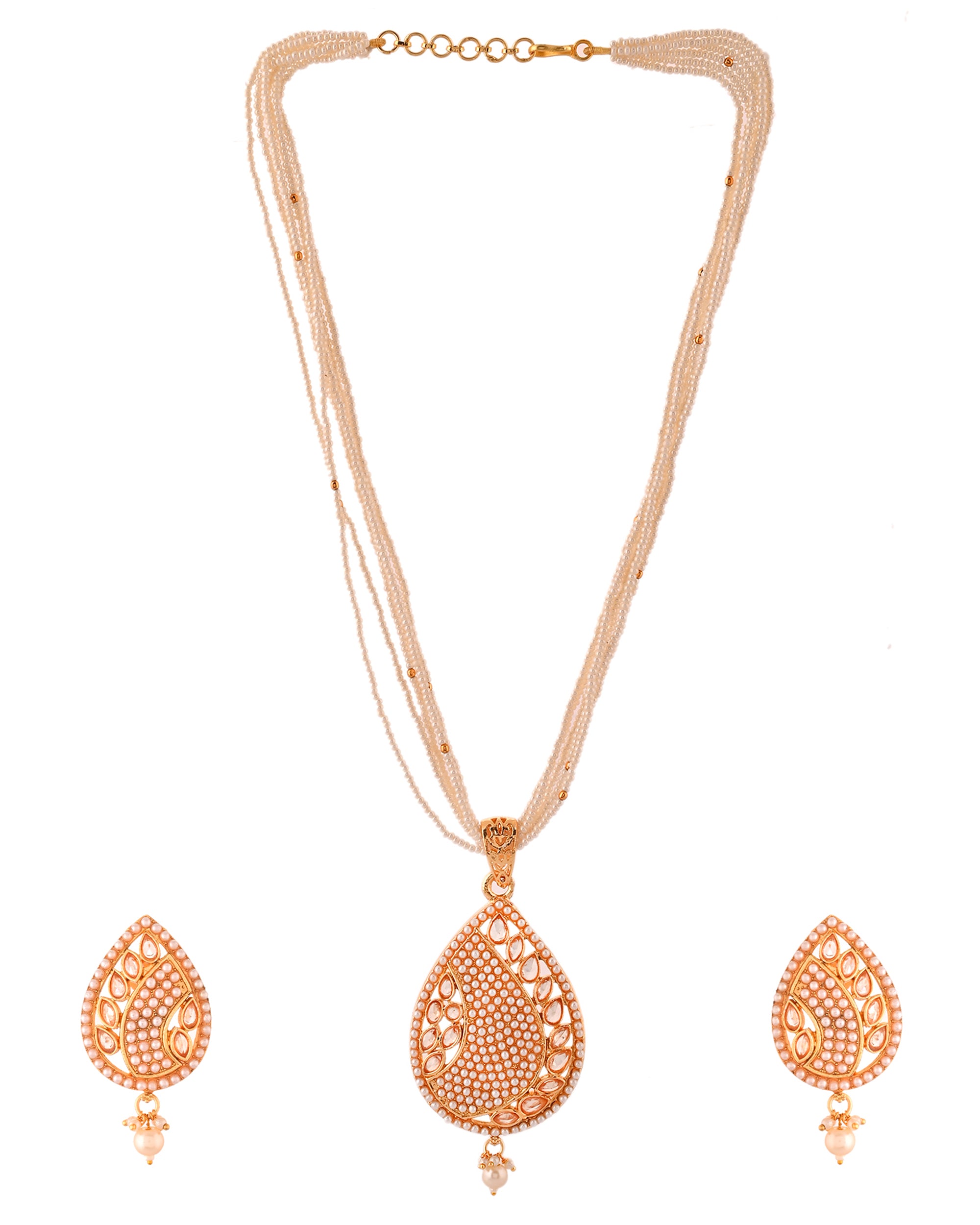 VOJ Gold Polished Kundan Studded Traditional Jewellery Set