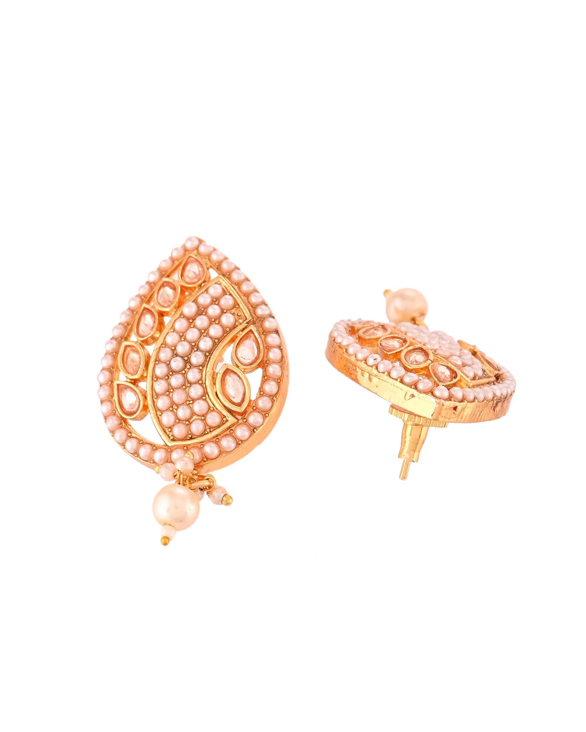 VOJ Gold Polished Kundan Studded Traditional Jewellery Set