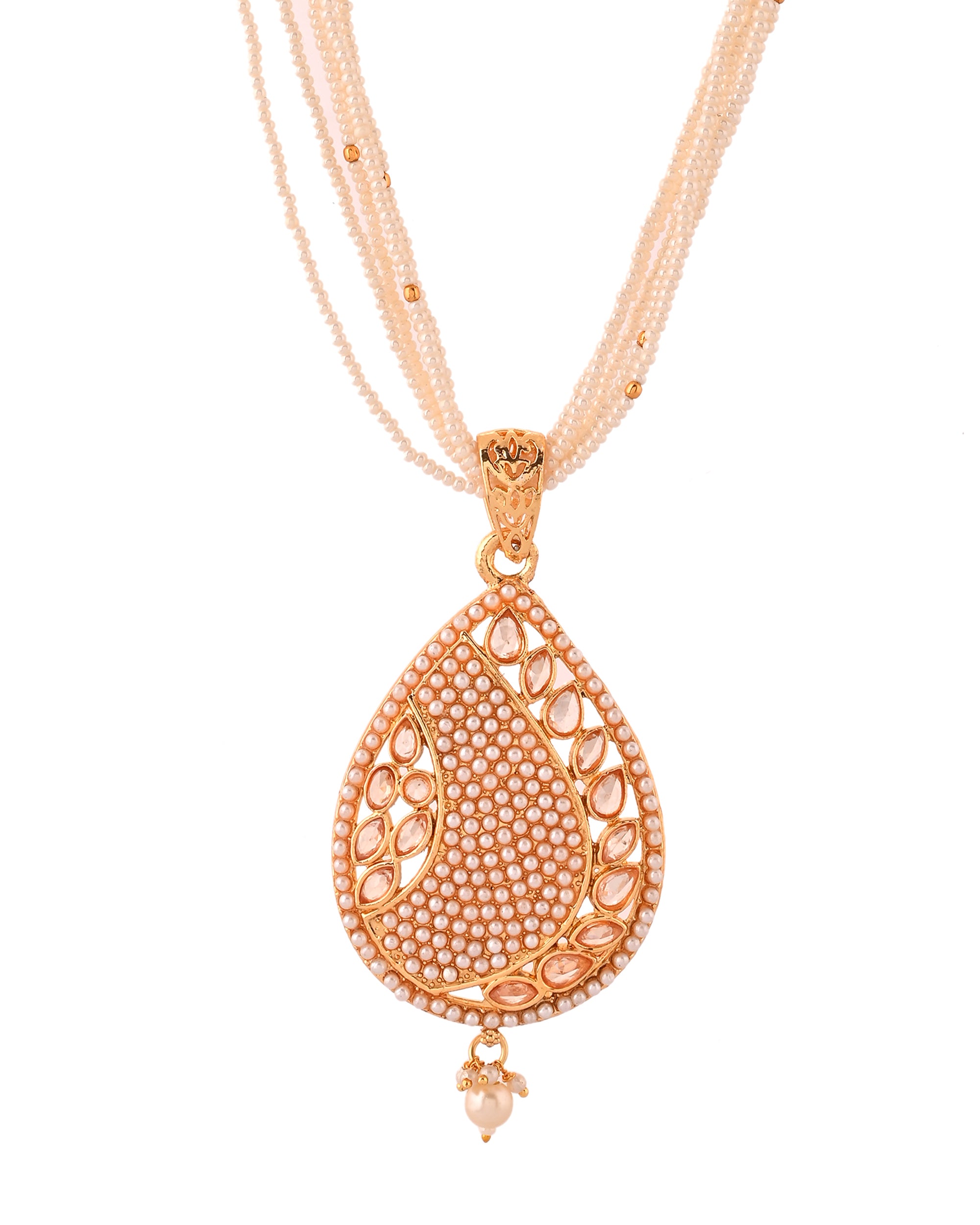 VOJ Gold Polished Kundan Studded Traditional Jewellery Set