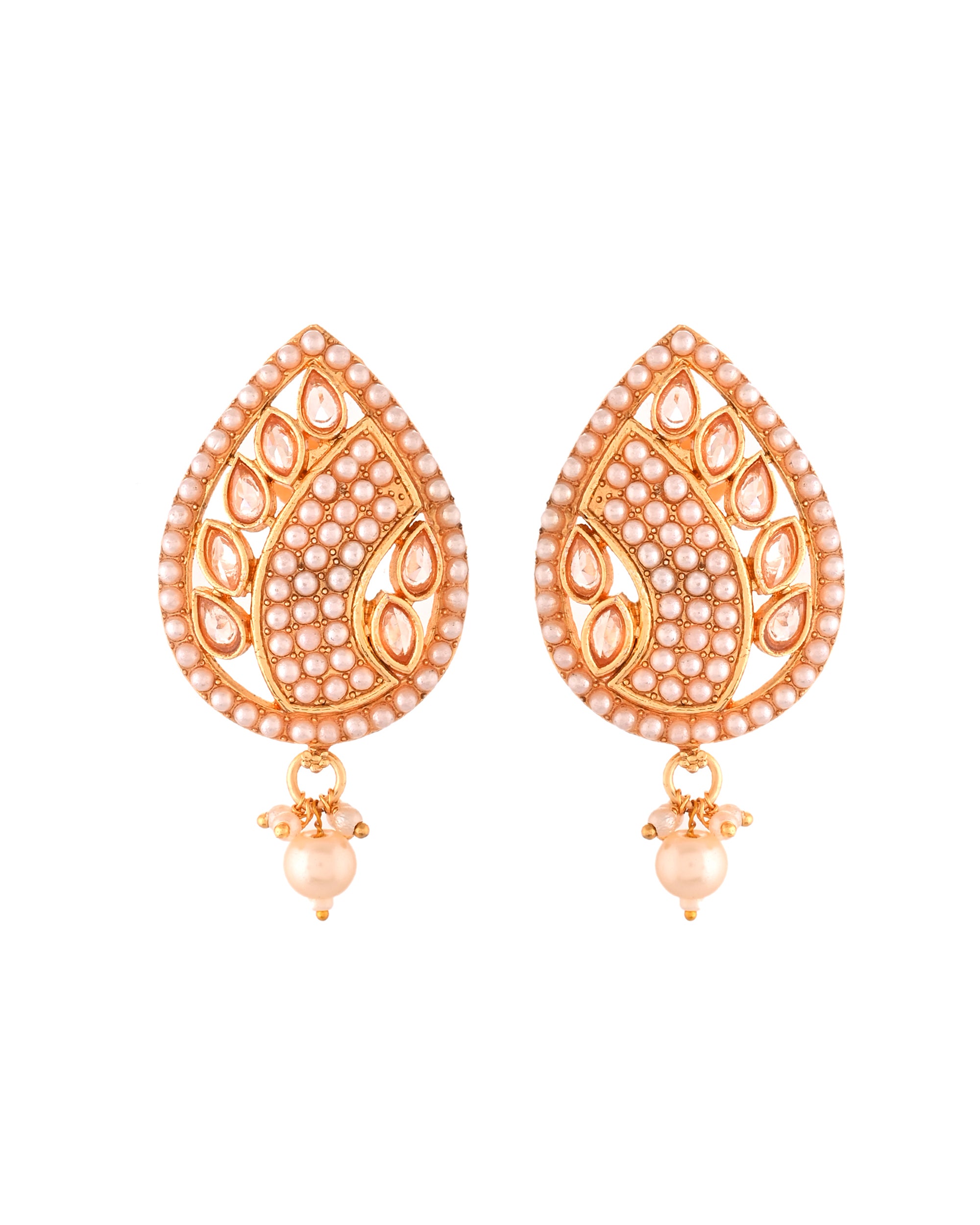 VOJ Gold Polished Kundan Studded Traditional Jewellery Set
