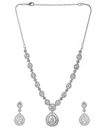 Thumbnail for VOJ Silver Plated AD Stone Studded Elegant Necklace And Earrings Set